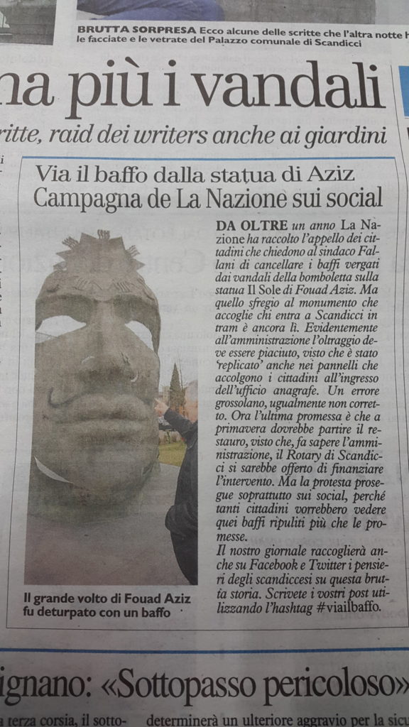 Via il baffo dalla statua di Aziz Campagna de La Nazione sui social